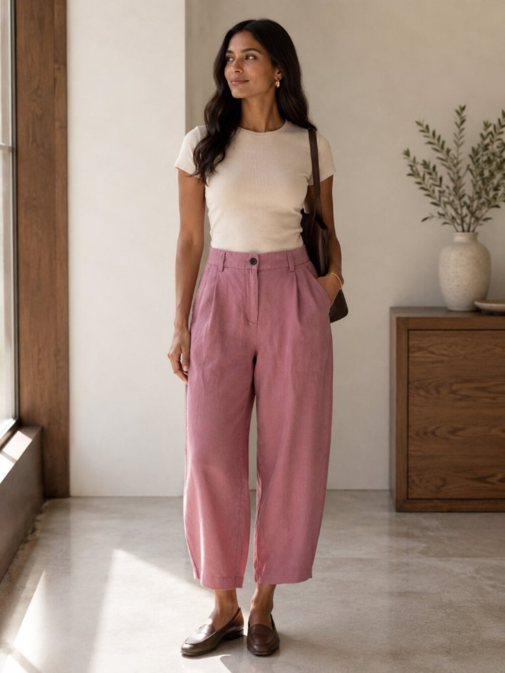 Frank And Oak Amelia Balloon Barrel Leg Trouser Pants Linen Blend Minimalist 10